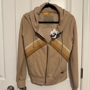 Aviator Nation Zip Hoodie XS • Tan Retro Stripe • Super Soft